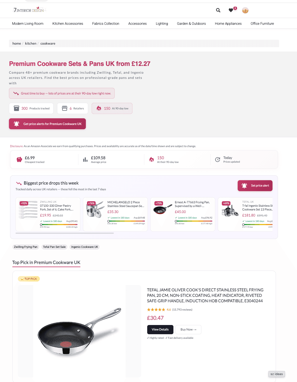 A live category page on the 7interiordesign store