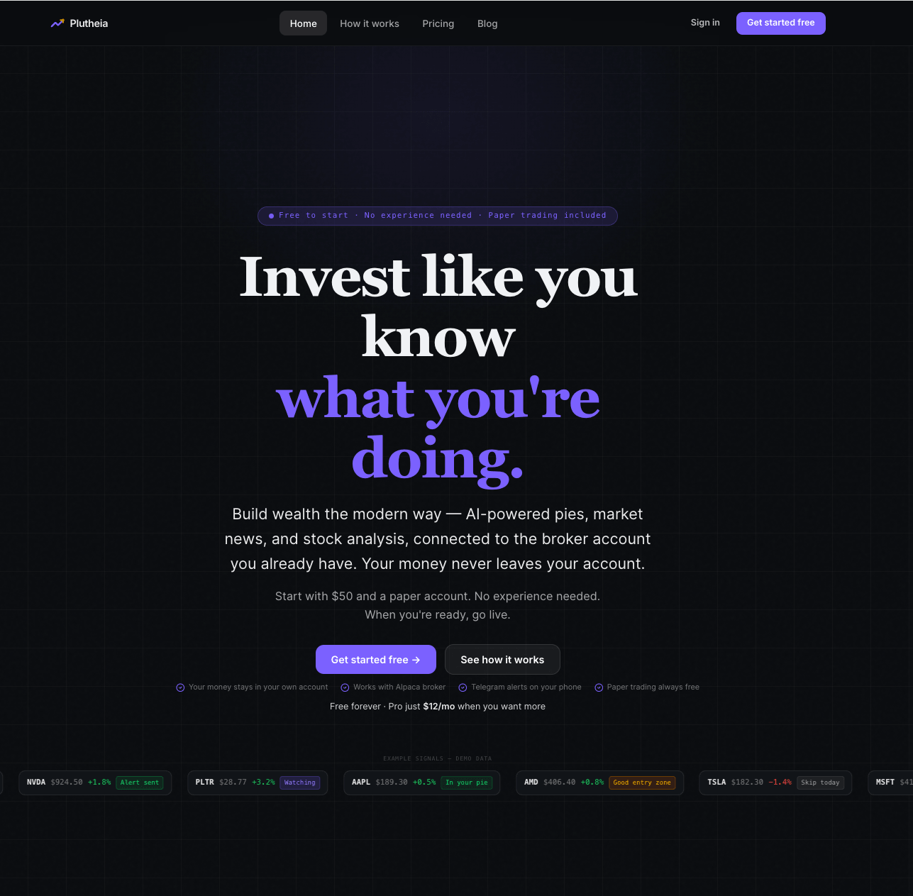 Plutheia — a live automated-investing platform (web + mobile)